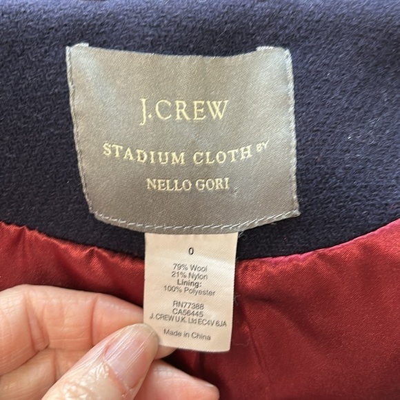 J Crew Stadium Cloth by Nello Gori Wool Blend Classic Pea Coat Navy Blue Sz 0 - Picture 11 of 13